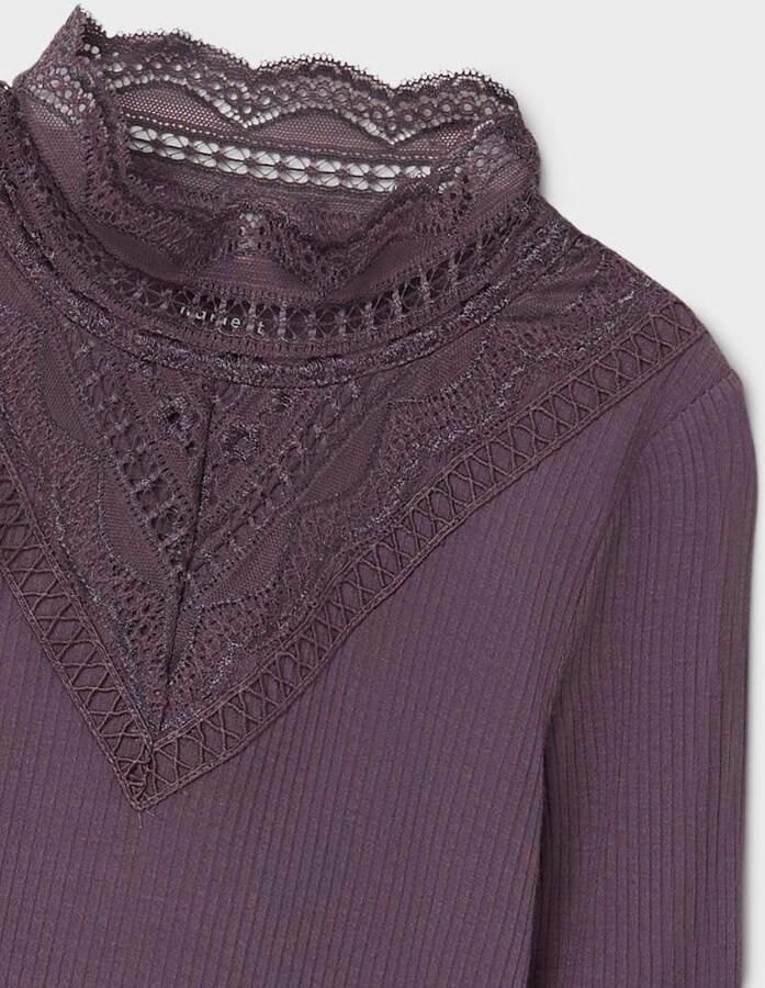 Name it KIDS longsleeve NKFNURI met kant paars Top Meisjes Modal Opstaande kraag 122 128 - Foto 3