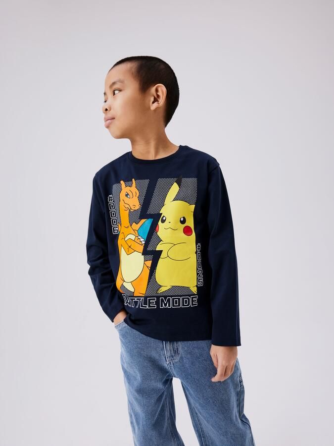 Name it KIDS Pokemon longsleeve met printopdruk donkerblauw Jongens Katoen Ronde hals 158 164 - Foto 5