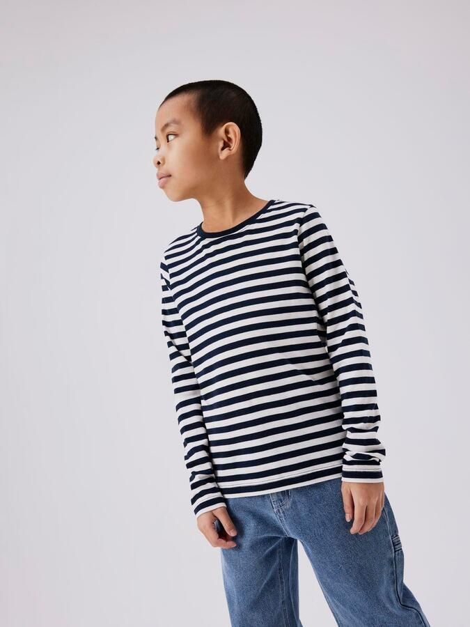 Name it KIDS gestreepte longsleeve NKMSALMO donkerblauw wit Jongens Katoen Ronde hals 146 152 - Foto 5