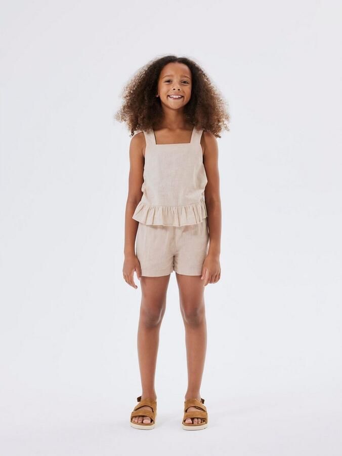 Name it KIDS casual short NKFFALINNEN beige Korte broek Meisjes Katoen 116 - Foto 5