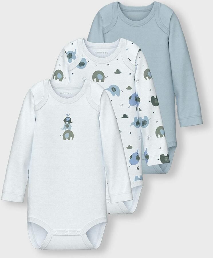 Name It Slaaponesie NBMBODY 3P LS BABY ELEPHANT NOOS (set 3-delig)