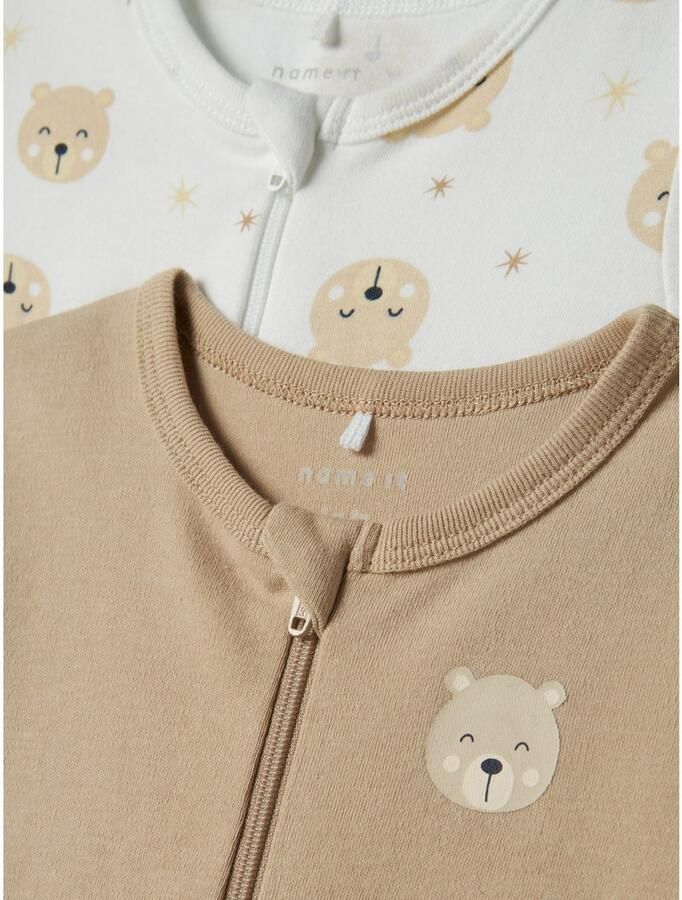 Name it BABY pyjama met all over print set van 2 zand wit Beige Jongens Katoen Ronde hals 104