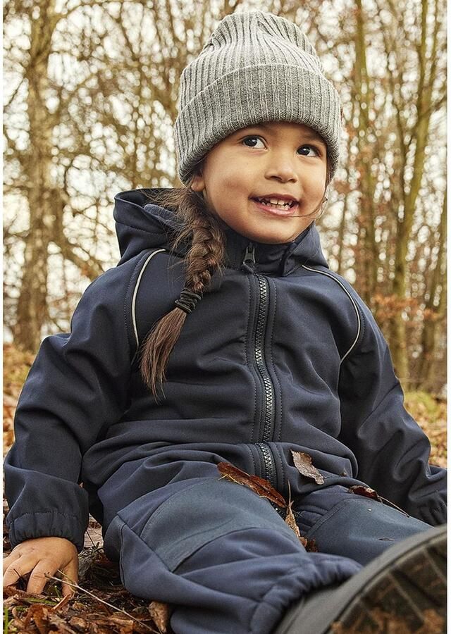 Name it MINI unisex softshell buitenspeelpak NMNALFA donkerblauw Jas Jongens Polyester Capuchon 104