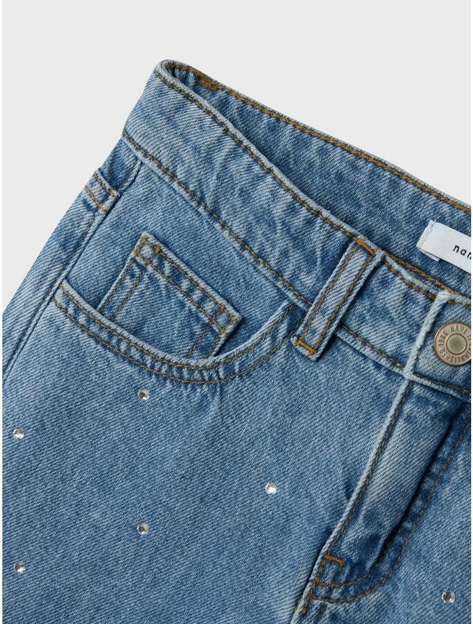 NAME IT KIDS straight leg jeans blauw met strass steentjes denim blue - Foto 6