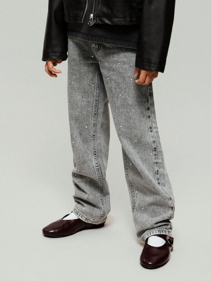 NAME IT KIDS straight leg jeans met strass-steentjes light grey denim - Foto 7
