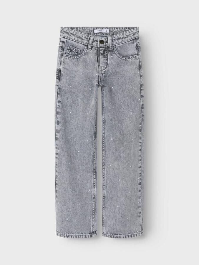NAME IT KIDS straight leg jeans met strass-steentjes light grey denim - Foto 6
