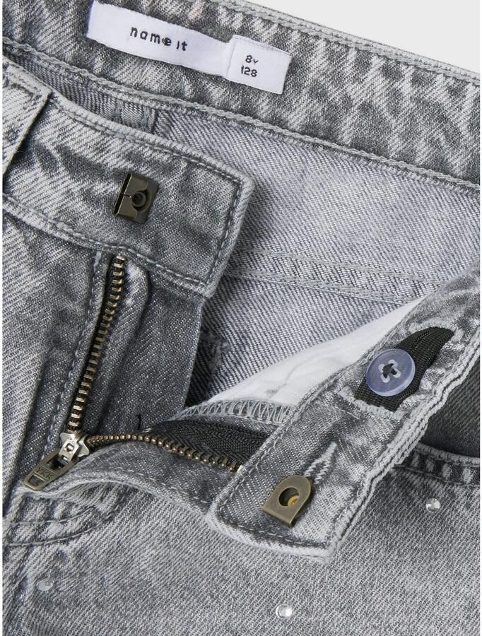 NAME IT KIDS straight leg jeans met strass-steentjes light grey denim