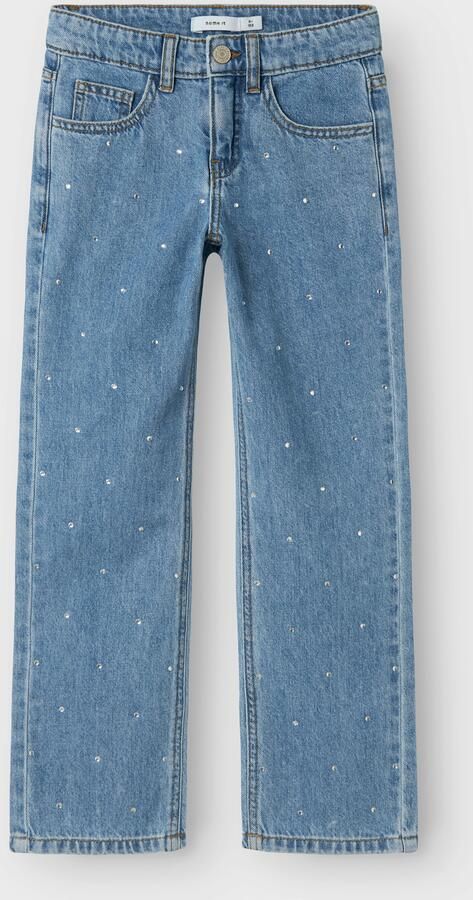 NAME IT KIDS straight leg jeans blauw met strass steentjes denim blue - Foto 3