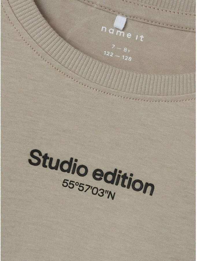 Name it KIDS T-shirt NKMBRODY met tekst zand Beige Jongens Katoen Ronde hals 122 128 - Foto 4