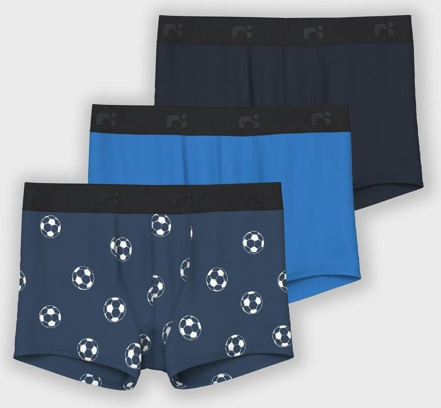 Name it KIDS boxershort NKMBOXER FOOTBALL set van 3 donkerblauw zwart blauw Jongens Stretchkatoen 122 128