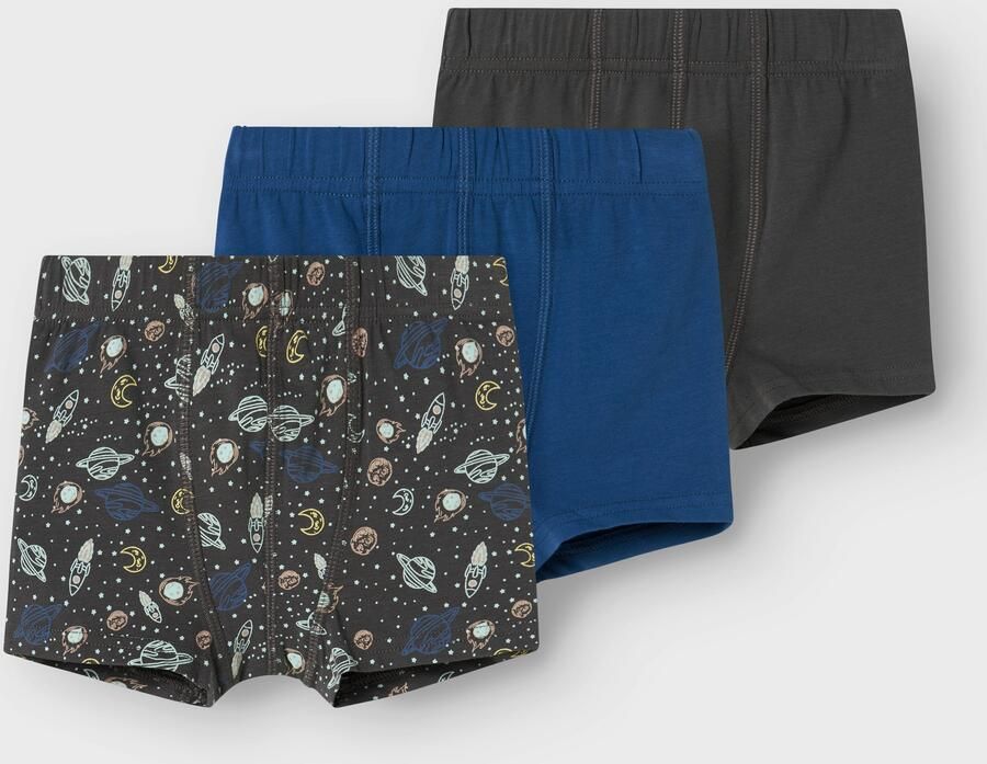 NAME IT MINI boxershort Space set van 3 antraciet blauw