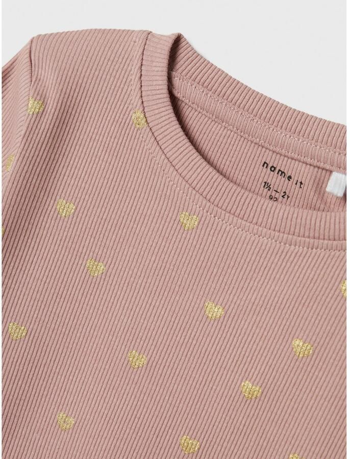 Name it MINI A-lijn jurk met hartjes Roze Meisjes Katoen Ronde hals Hartjes 104 - Foto 2