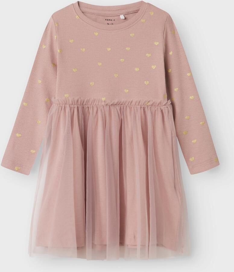 Name it MINI A-lijn jurk met hartjes Roze Meisjes Katoen Ronde hals Hartjes 104