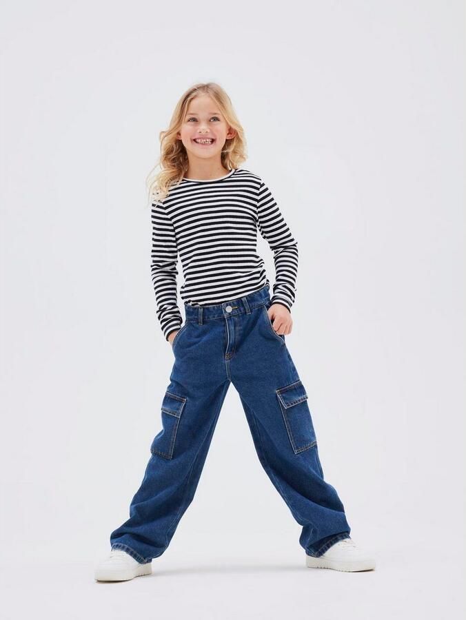Name it KIDS wide leg jeans NKFROSE dark blue denim Blauw Effen 116 - Foto 7