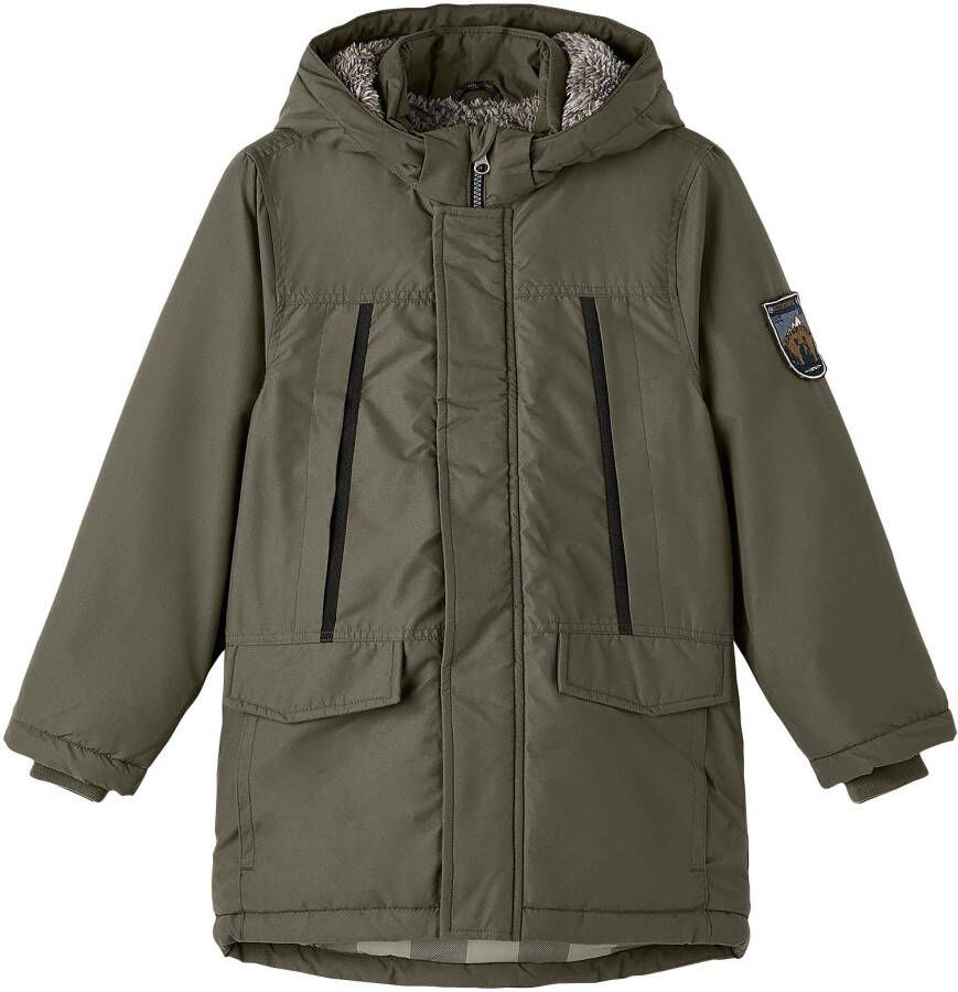 Name it KIDS winterjas NKMMILLER olijfgroen Jongens Polyester Capuchon 128