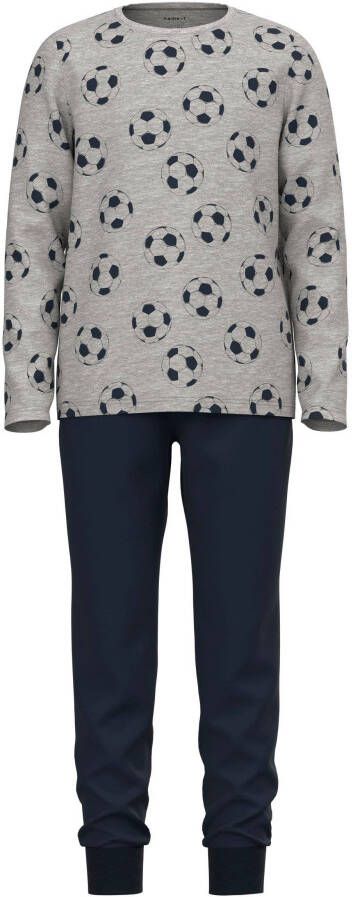 Name it KIDS pyjama NKMNIGHTSET met all over print grijs melange donkerblauw Jongens Stretchkatoen (duurzaam) Ronde hals 122 128