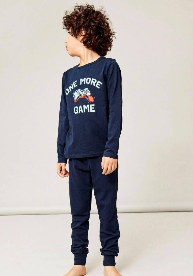 Name it KIDS pyjama NKMNIGHTSET met all over print donkerblauw turquoise rood Jongens Stretchkatoen Ronde hals 110 116