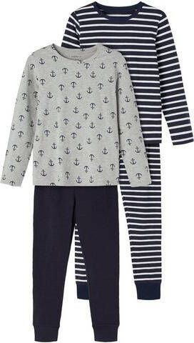 Name it pyjama set van 2 donkerblauw grijs melange Jongens Katoen (biologisch) Ronde hals 122-128