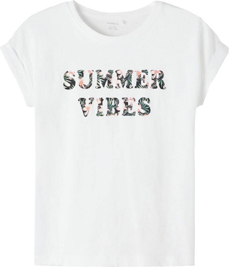 Name it KIDS T-shirt NKFFAMMA met tekst wit Meisjes Katoen Ronde hals Tekst 122 128