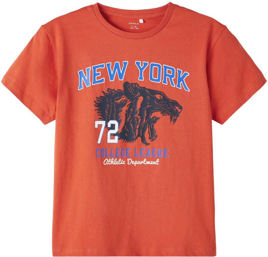Name it KIDS T-shirt NKMBERT met printopdruk donker oranje Jongens Katoen Ronde hals 116