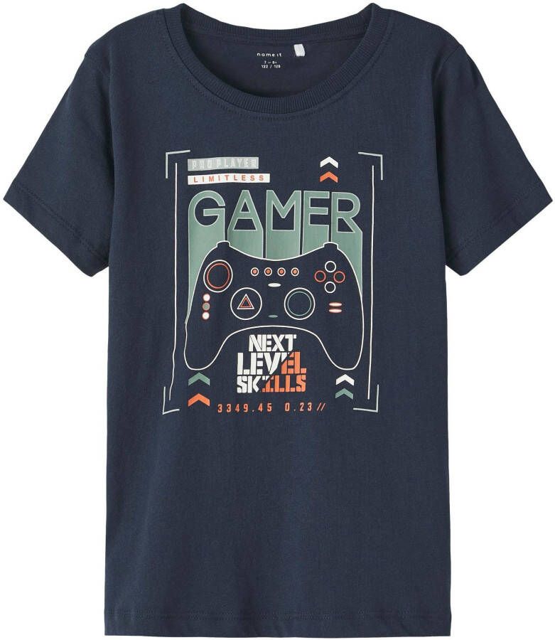 NAME IT KIDS T-shirt NKMBERT met printopdruk donkerblauw