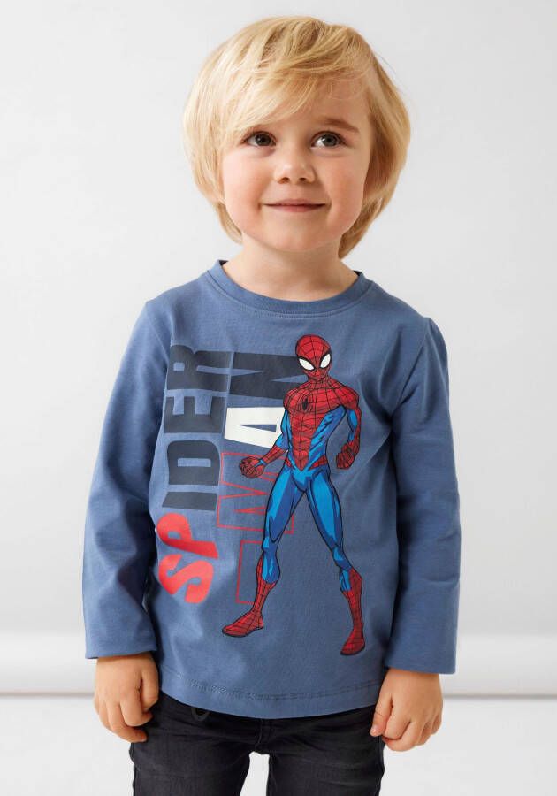 Name it MINI Spider-Man T-shirt NMMJANY met printopdruk blauw Jongens Stretchkatoen Ronde hals 122 128