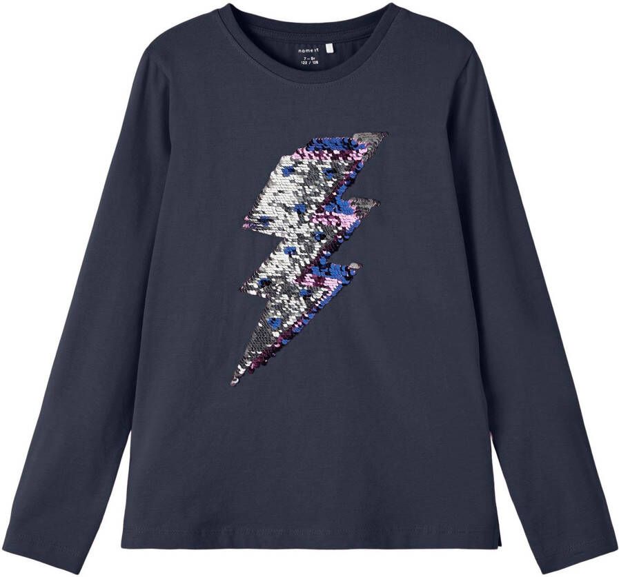 NAME IT KIDS longsleeve NKFBASTAR met printopdruk en pailletten donkerblauw
