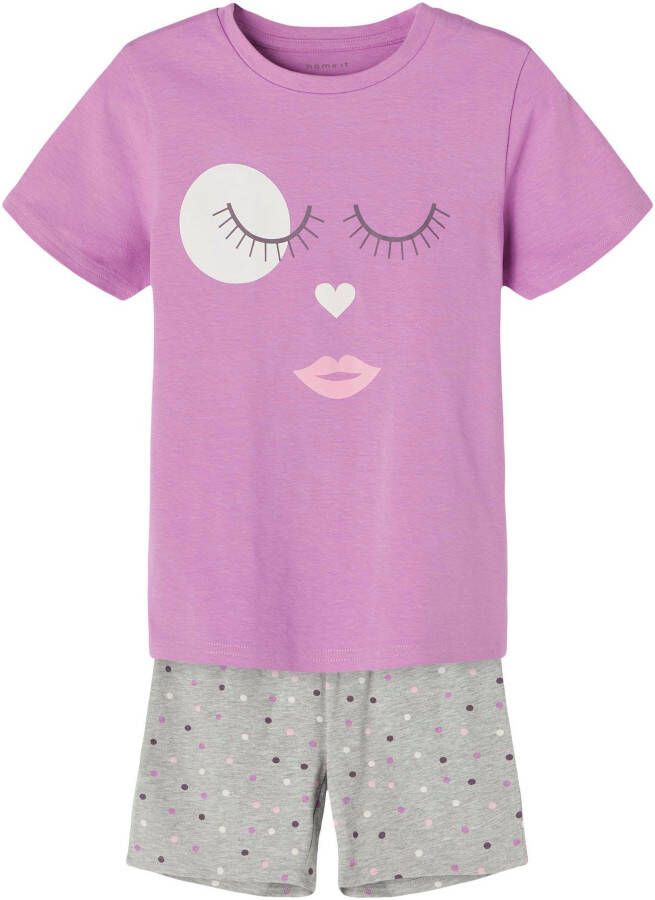 NAME IT KIDS shortama NKFNIGHTSET met printopdruk paars grijs