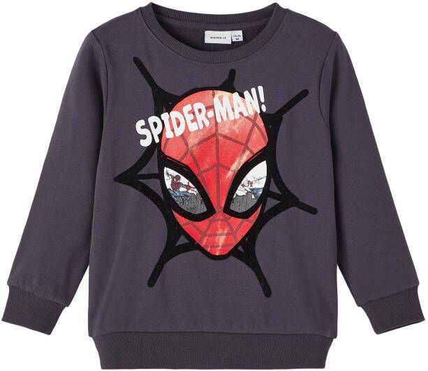 Name it MINI Spider-Man sweater NMMSVENDE met printopdruk blauwgrijs  Printopdruk 104