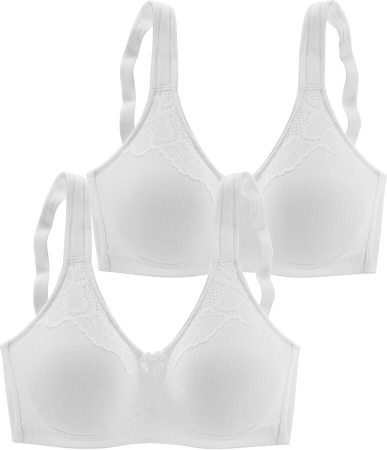 Naturana Beugelloze-bh Cotton voorgevormde soft-cups brede bandjes met kant katoenmix comfortabel (2-delig Set van 2)