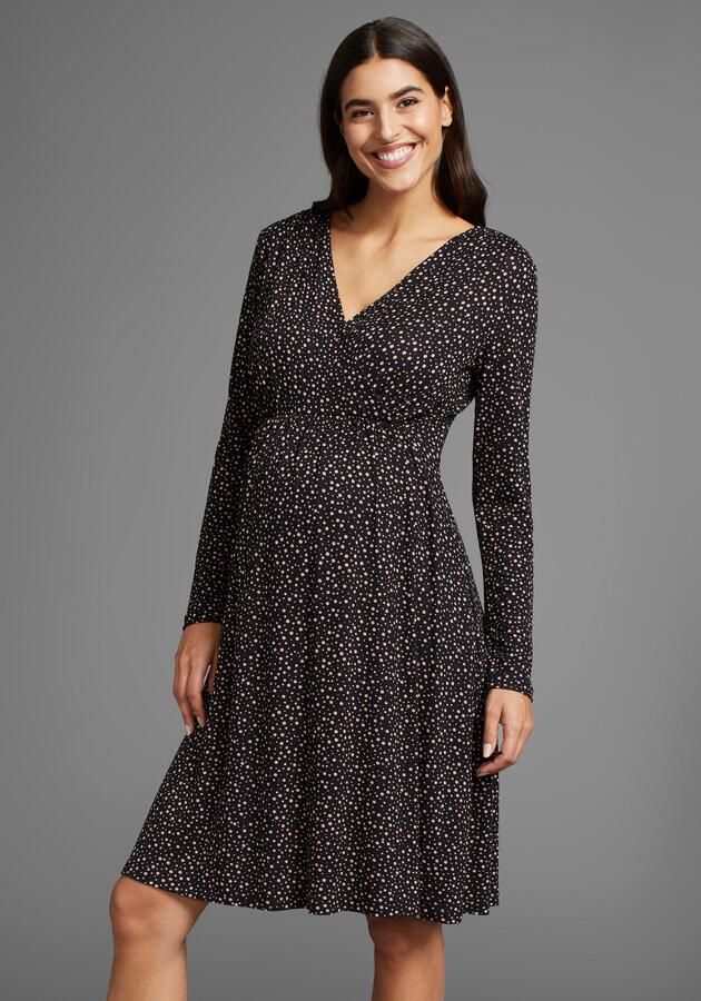 Neun Monate Positiejurk Voor zwangerschap en borstvoeding borstvoedingsjurk in vloeiende vorm en met stippenpatroon - Foto 6