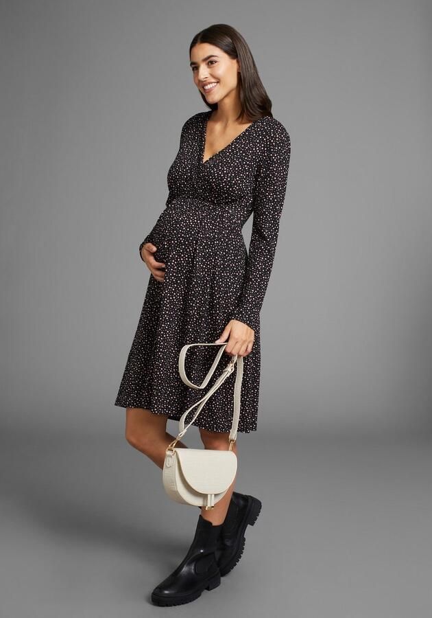 Neun Monate Positiejurk Voor zwangerschap en borstvoeding borstvoedingsjurk in vloeiende vorm en met stippenpatroon - Foto 3