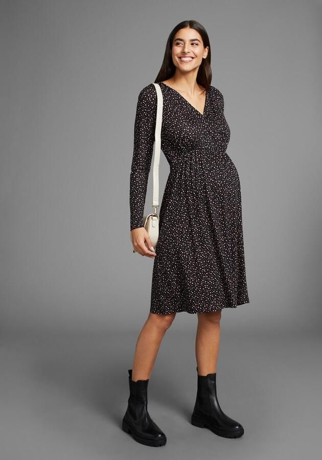 Neun Monate Positiejurk Voor zwangerschap en borstvoeding borstvoedingsjurk in vloeiende vorm en met stippenpatroon - Foto 4