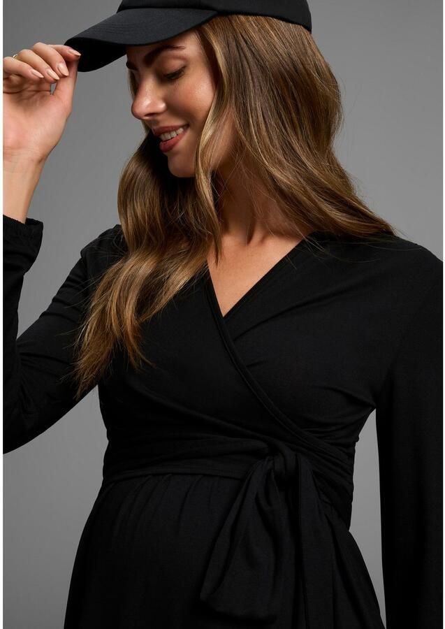 Neun Monate Positiejurk Wikkeljurk met praktische halslijn oplossing Zwangerschapsjurk viscose jurk met praktische wikkeloplossing