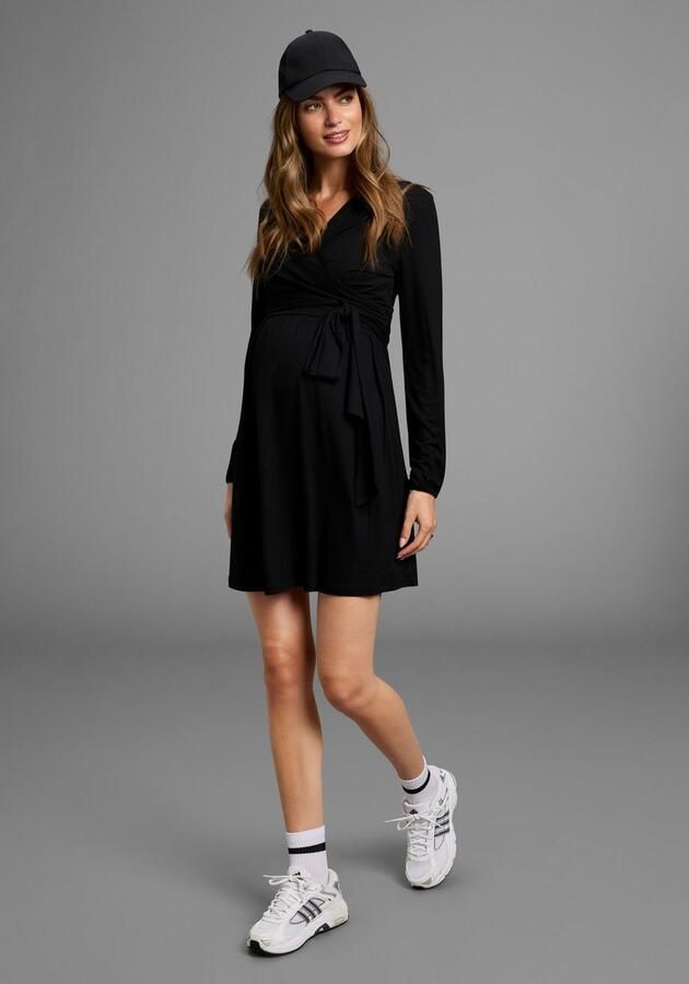 Neun Monate Positiejurk Wikkeljurk met praktische halslijn oplossing Zwangerschapsjurk viscose jurk met praktische wikkeloplossing - Foto 3