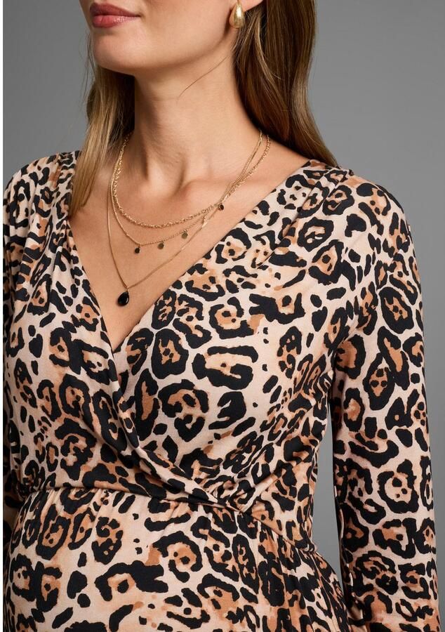 Neun Monate Positiejurk Zwangerschapsjurk in Luipaardlook Zwangerschapsjurk met praktische uitsnijding