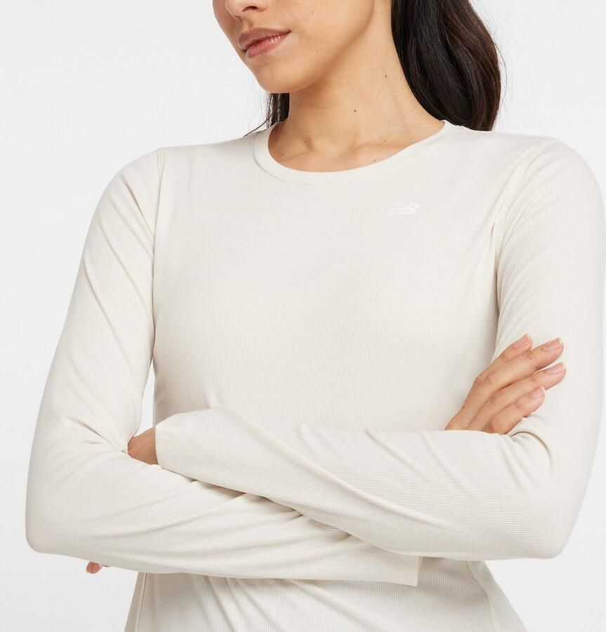 New Balance Linear Ribbed Long Sleeve Top Cream- Dames Cream - Foto 3