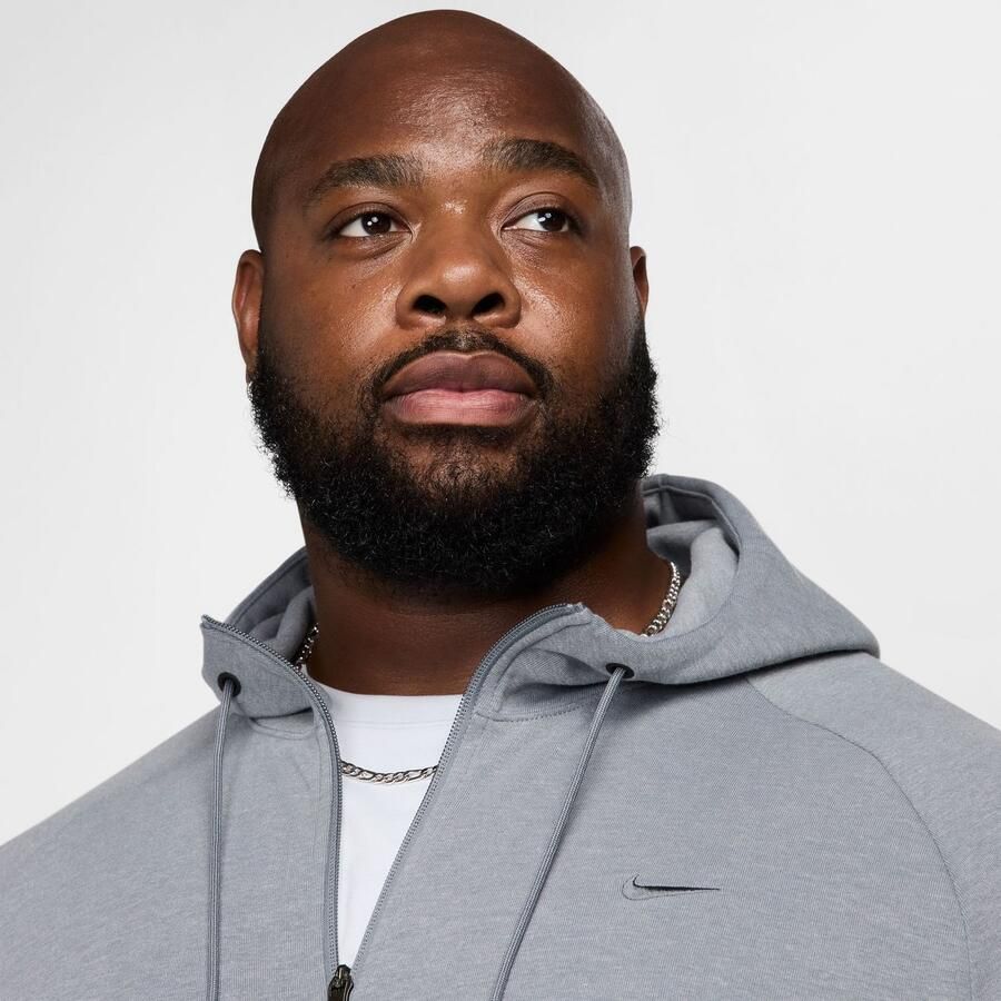 Nike Dri-FIT UV performancehoodie met rits over de hele lengte voor heren Primary Fleece Cool Grey- Heren Cool Grey - Foto 4