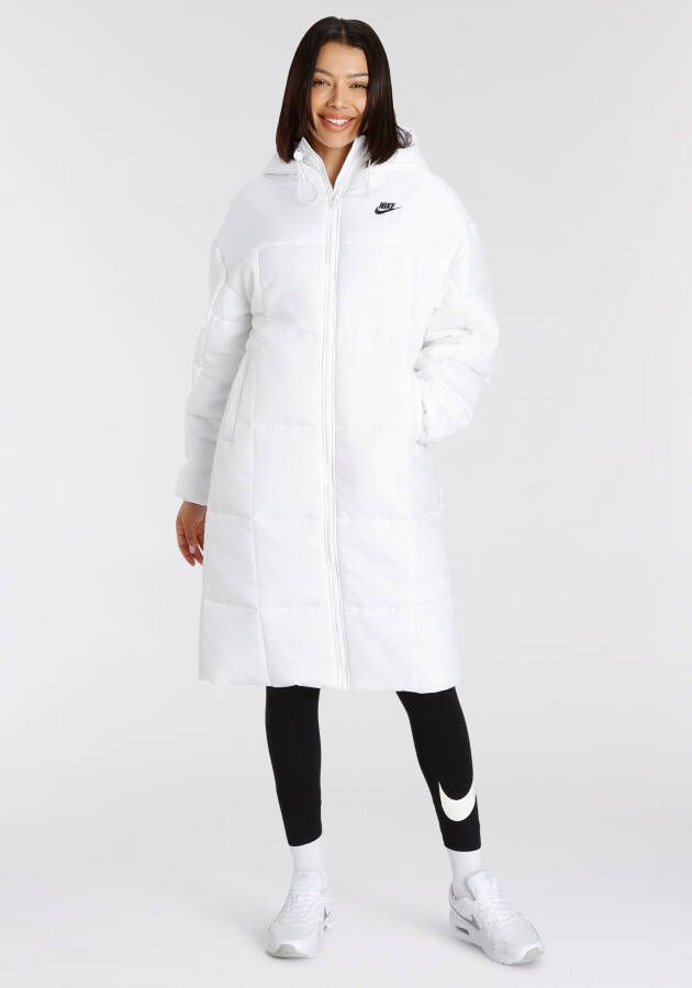 Puffer Black Nike White- Therma-FIT damesjack Sportswear met ruimvallend capuchon Dames Classic