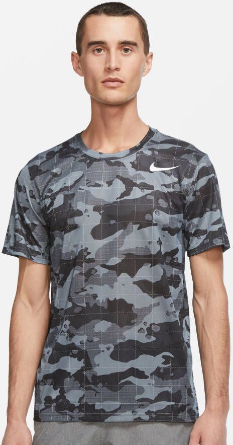 Nike dri-fit allover print camouflage sportshirt zwart grijs heren