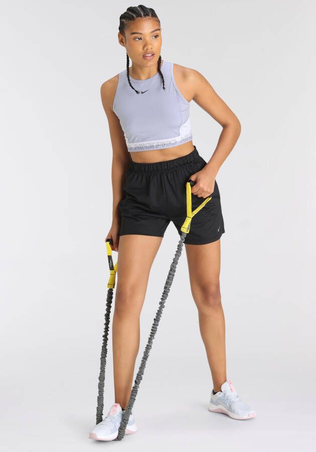 Nike Pro Dri-FIT Korte trainingstanktop voor dames Indigo Haze Oxygen Purple Gridiron Gridiron- Dames - Foto 2