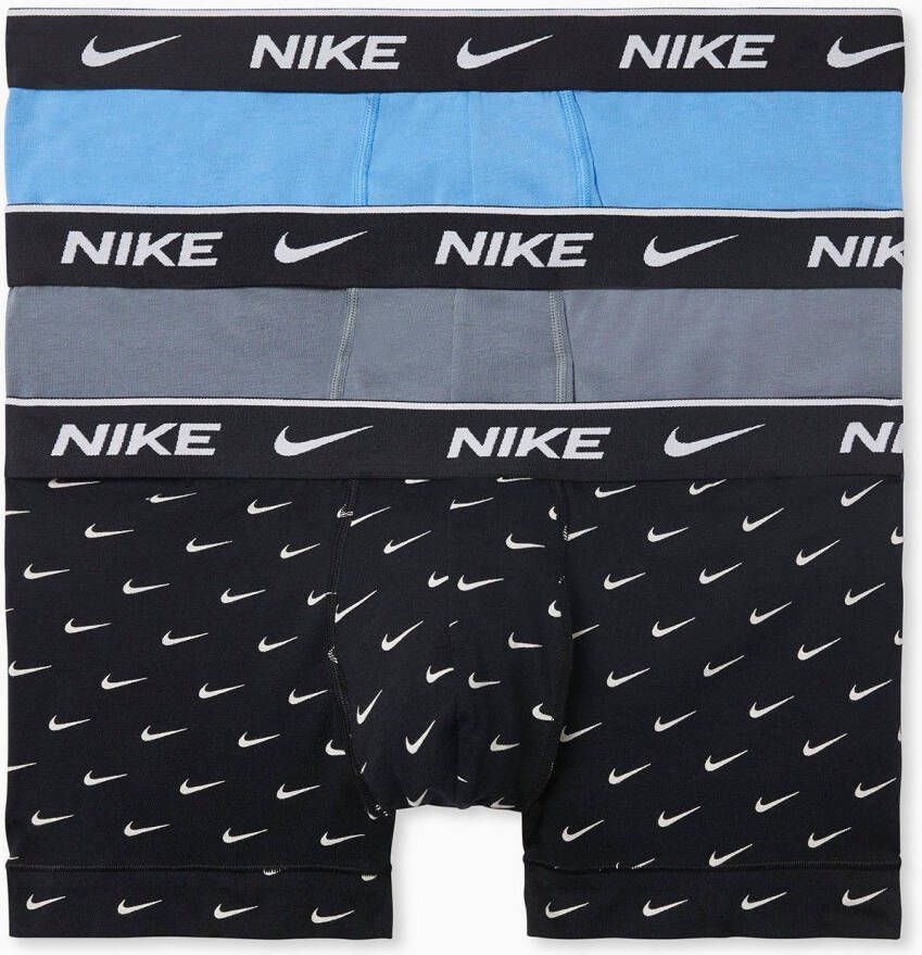 Nike Everyday Cotton Stretch Trunk (3 Pack) Boxershorts Kleding swoosh print cool grey blue maat: XS beschikbare maaten:XS S M L XL