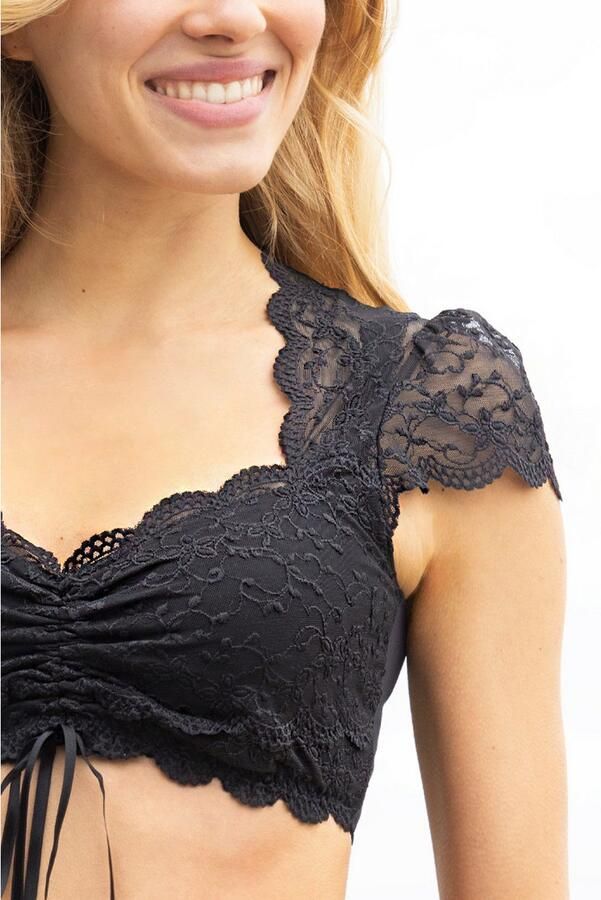 Nina Von C. Dirndlblouse met hartvormige halslijn kant buikvrij korte mouw - Foto 3