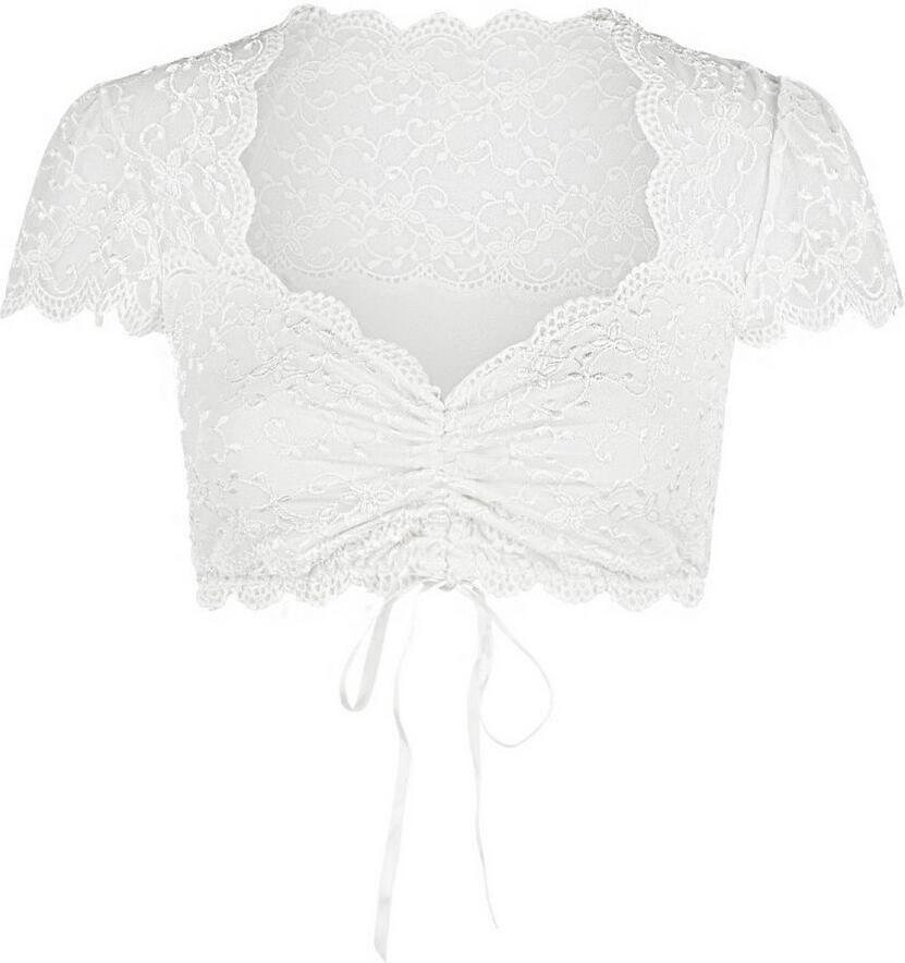 Nina Von C. Dirndlblouse met hartvormige halslijn kant buikvrij korte mouw - Foto 2