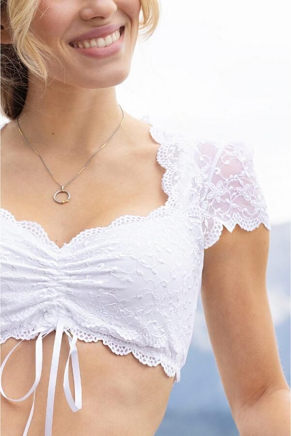 Nina Von C. Dirndlblouse met hartvormige halslijn kant buikvrij korte mouw - Foto 4