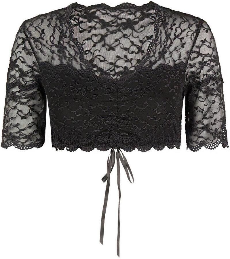 Nina Von C. Dirndlblouse V-hals kant buikvrij korte mouw vetersluiting aan de voorkant