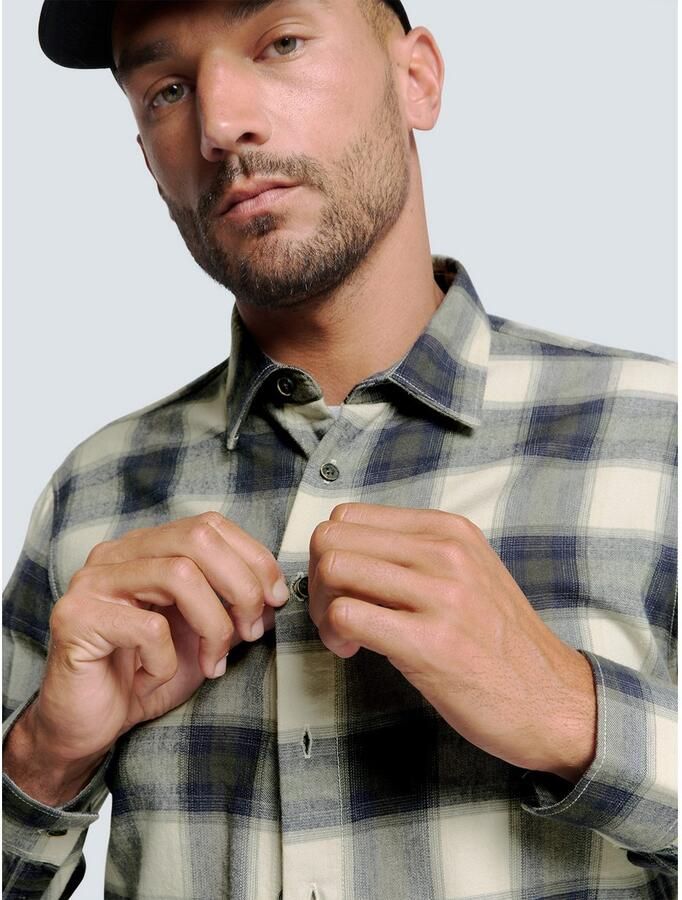 NO EXCESS Geruit overhemd met kentkraag