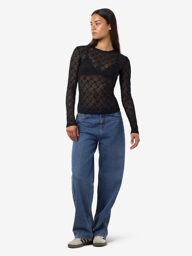 Noisy May Shirt met lange mouwen en broderie anglaise model 'JUDITH' - Foto 3