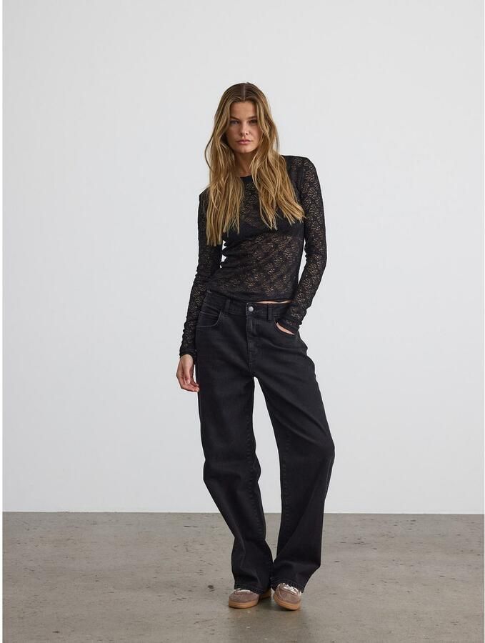 Noisy May Shirt met lange mouwen en broderie anglaise model 'JUDITH'