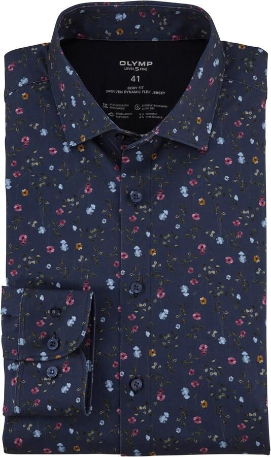 OLYMP Businessoverhemd 24 7 Level 5 Jersey Met creatief bloe print